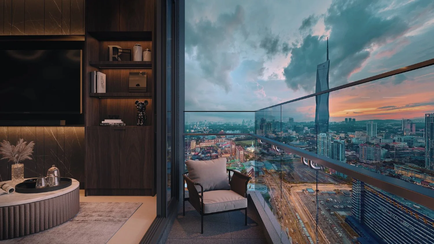 Times Square 2 balcony overlooking the Kuala Lumpur skyline